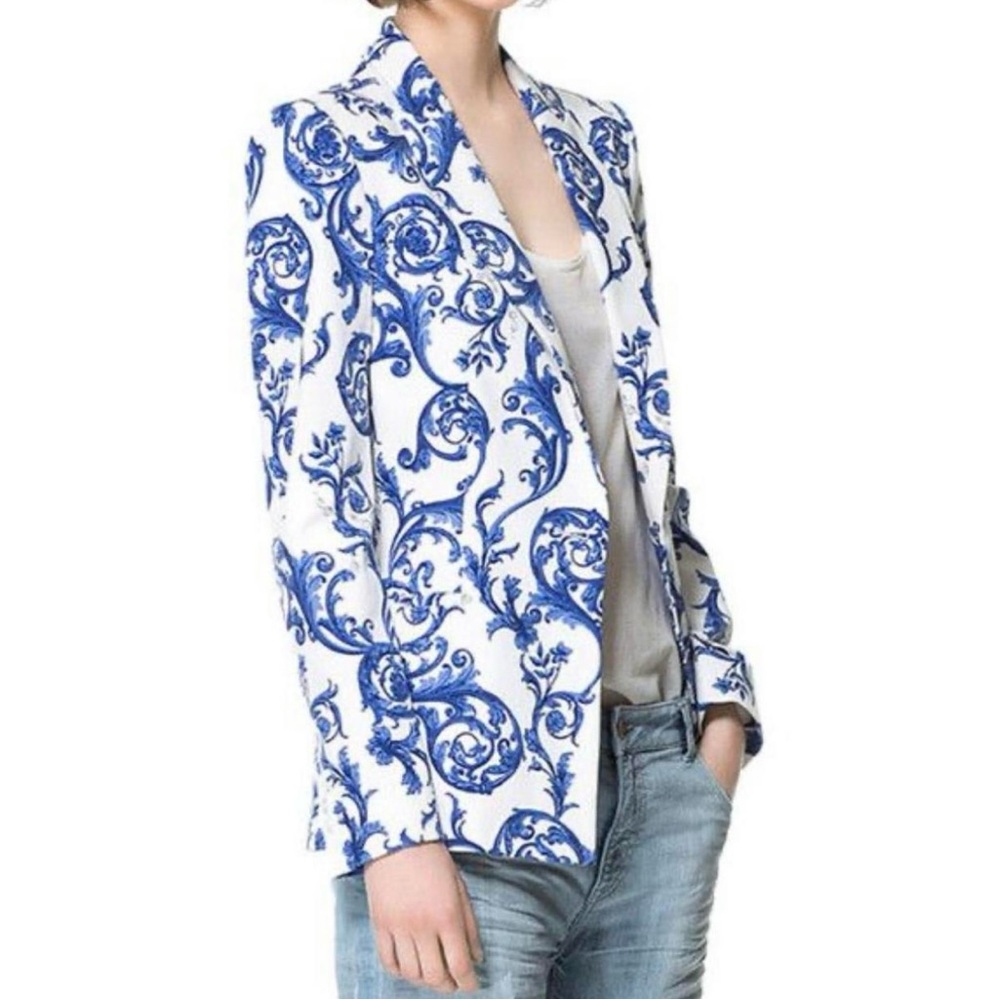 Zara Blue and White Baroque Blazer